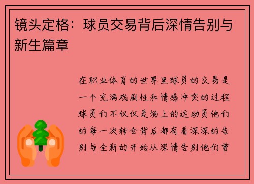 镜头定格：球员交易背后深情告别与新生篇章